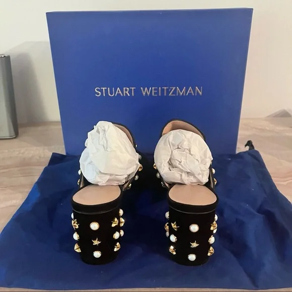 Stuart Weitzman Dohickey Embellished Suede Mule Sandal - Picture 5 of 8